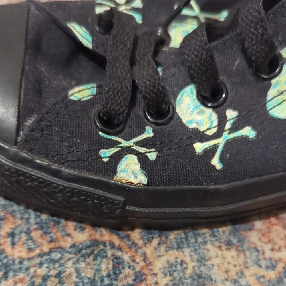 Vintage Converse Black and Green Glow In The Dark Skull Sneakers - Picture 7 of 9